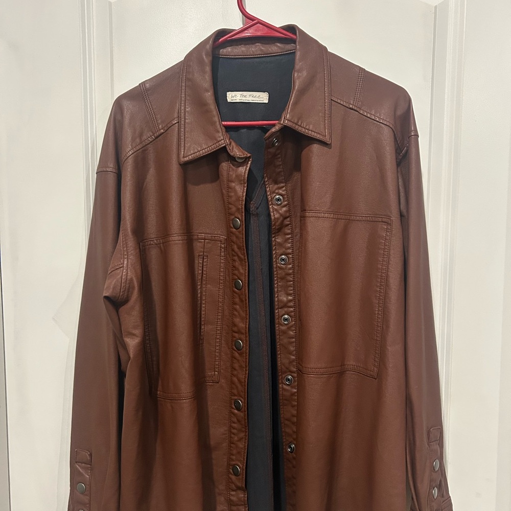 We The Free Easy Rider Chestnut Faux Leather Jacket oversized with a flaw